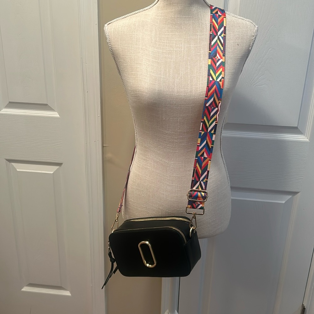 Black Trendy Double Zipper Shoulder/ Crossbody Bag